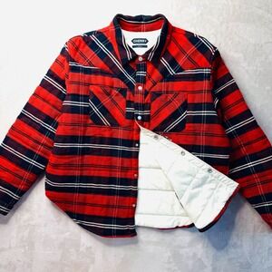 Cherry Los Angeles Quilted Flannel Shirt Jacket Mens XL Red Plaid Excellent USA